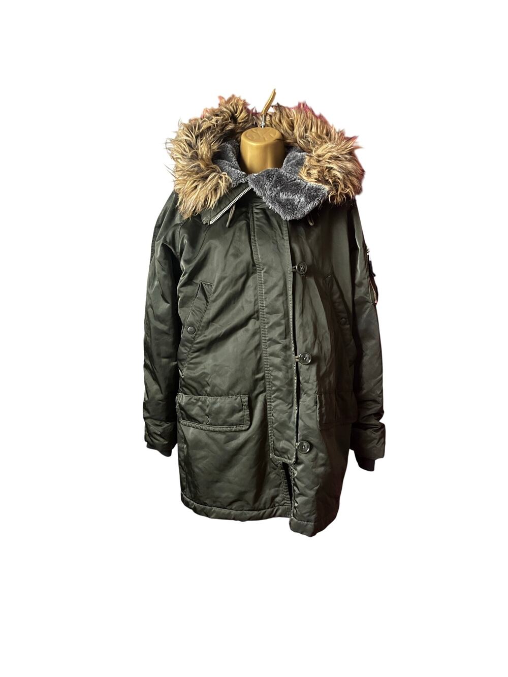 GAP Hunter Green Puffer Jacket Faux Fur Hood Women's XS Winter Coat Parka